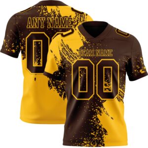 Custom Brown Gold 3D Pattern Abstract Brush Stroke Authentic Football Jersey