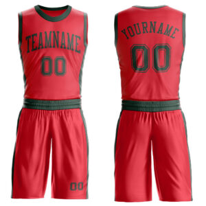 Custom Fire Red Green Round Neck Suit Basketball Jersey