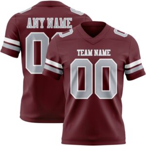 Custom Burgundy Gray-White Authentic Football Jersey