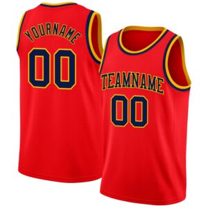 Custom Fire Red Navy-Gold Authentic Basketball Jersey