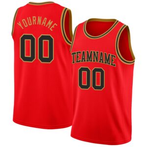 Custom Fire Red Black-Old Gold Authentic Basketball Jersey