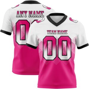 Custom White Hot Pink-Black Authentic Gradient Square Shape Flag Football Jersey