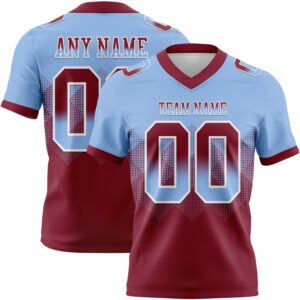 Custom Light Blue Crimson-White Authentic Gradient Square Shape Flag Football Jersey