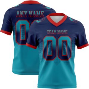 Custom Navy Teal-Red Authentic Gradient Square Shape Flag Football Jersey
