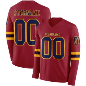 Custom Cardinal Navy-Gold Long Sleeve Authentic Football Jersey