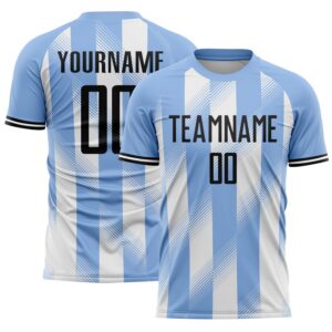 Custom Light Blue Black-White Argentina Stripes Sports Sublimation Soccer Uniform Jersey