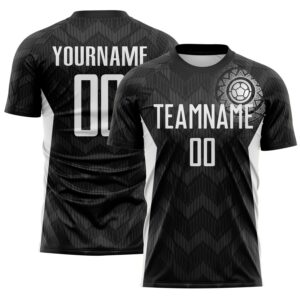 Custom Black White-Steel Gray Colombia Zigzag Pattern Sublimation Soccer Uniform Jersey