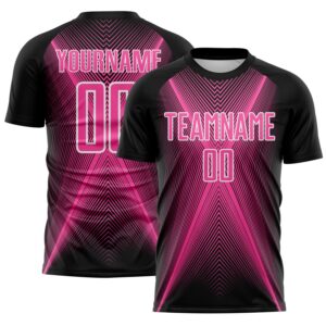 Custom Black Pink-White Brasil Geometric Chevron Sublimation Soccer Uniform Jersey
